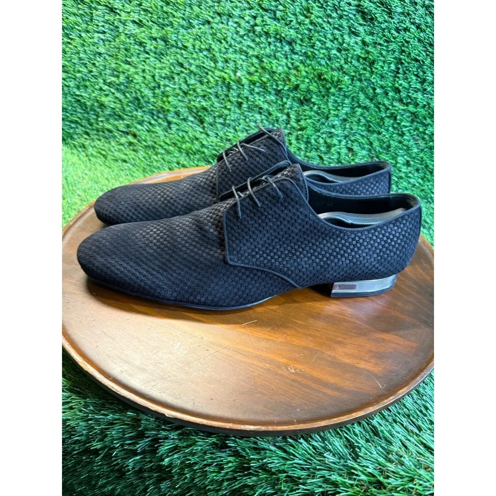 Louis Vuitton Black Damier Infini Suede Derby Dress Shoes LV Logo Heel Italy